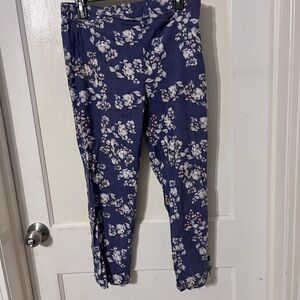 J. Jill Navy Floral Linen Pants